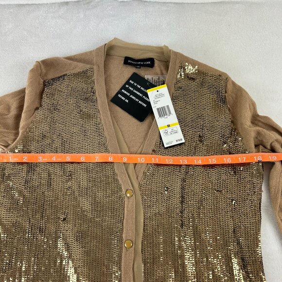 Jones New York cardigan sweater size M sequined button v neck Tan Color NWT - Picture 4 of 9
